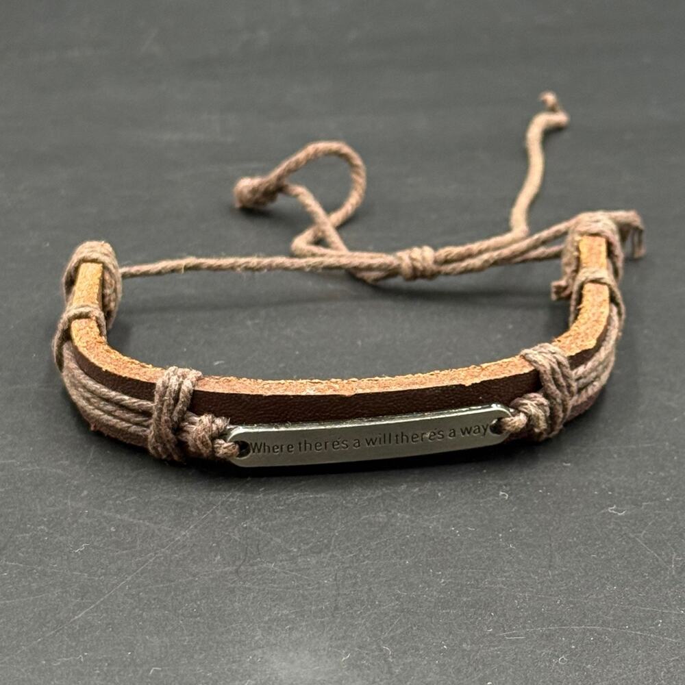 Brown Leather Adjustable Bracelet When There's a Will There's A Way